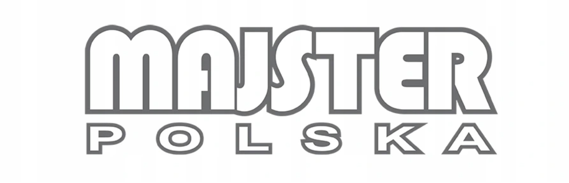 Szare logo MAJSTER POLSKA na białym tle.
